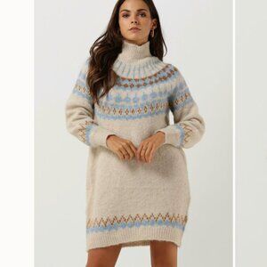 Y.A.S Wool Alpaca Yasista Long Sleeve Midi Knit Dress NWT White Blue Size Large
